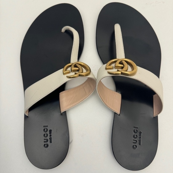 Gucci GG Thong Sandals* Eu 38.5/39* Beige Flat Flip Flop Marmont Logo